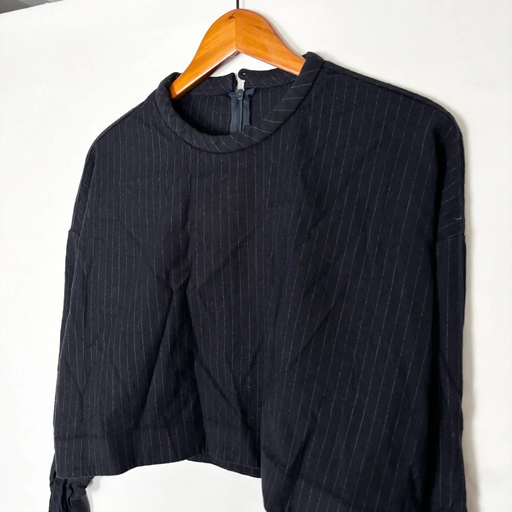 Nicholas Wool Crop Long Sleeve‎ Stripe Shirt Black Size 6